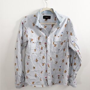 Teddy Fresh Unisex Striped Collared Button-Up Shirt Bear Print Medium